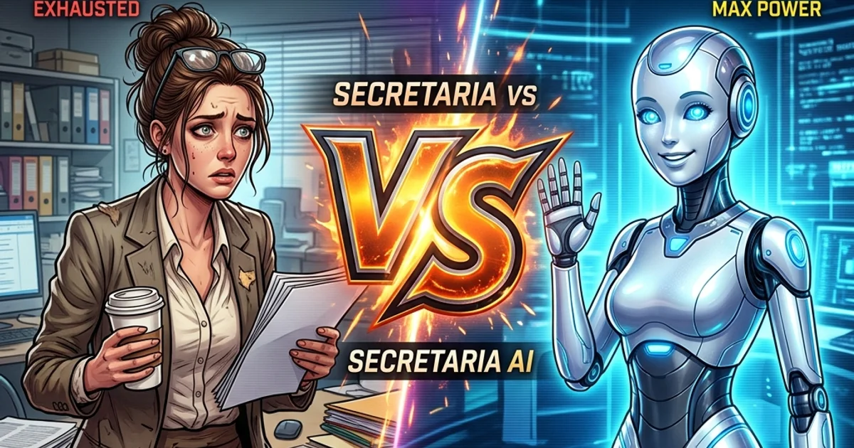 Mockup de smartphone mostrando secretaria virtual IA WhatsApp vs recepcionista estresada